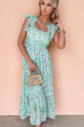 Lace Detail Square Neck Floral Dress OutfitFlow